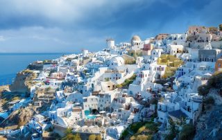 Oia village, Santorini, Greece. View of traditional houses in Santorini.